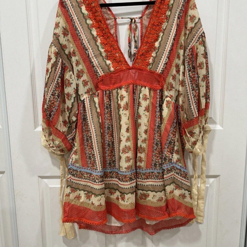 Agua Bendita Long‎ Sleeve Mini dress Women’s Size Large Boho Flare - Picture 3 of 13